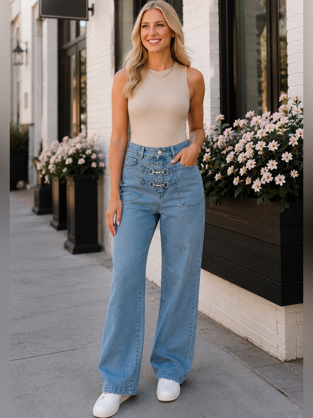 NEW blue b Light Wash & Silver Horsebit Clasp Western Straight Leg Denim Jeans